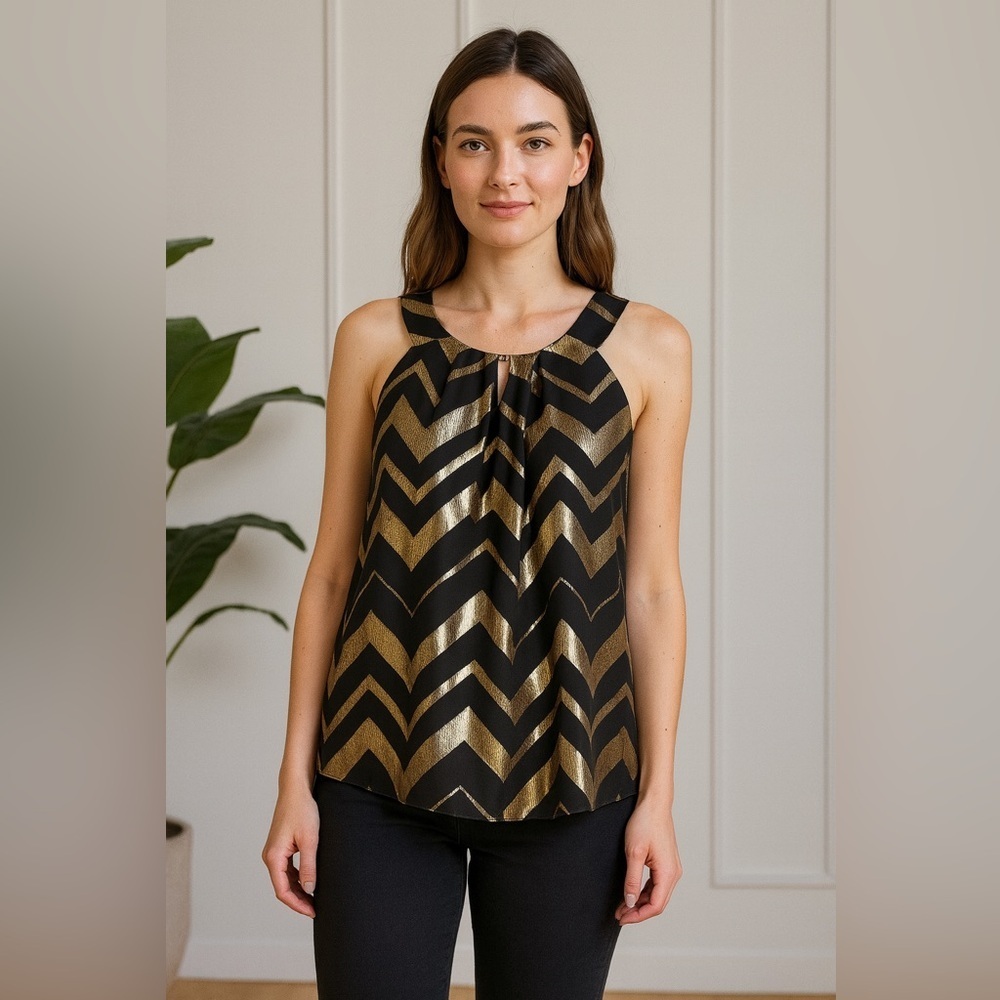 IZ Byer Black & Gold Chevron Top size medium